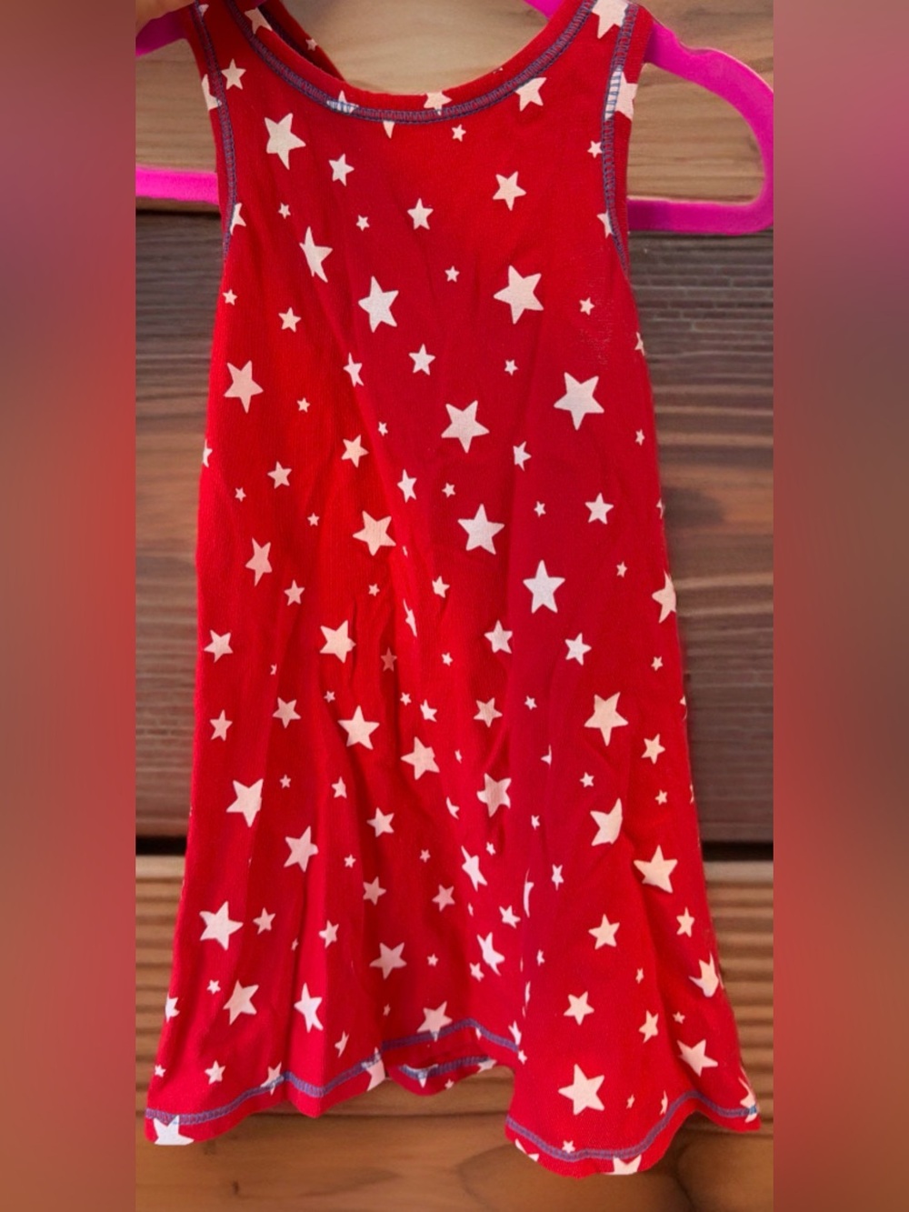 Red and White Starred Dress with Blue Trim